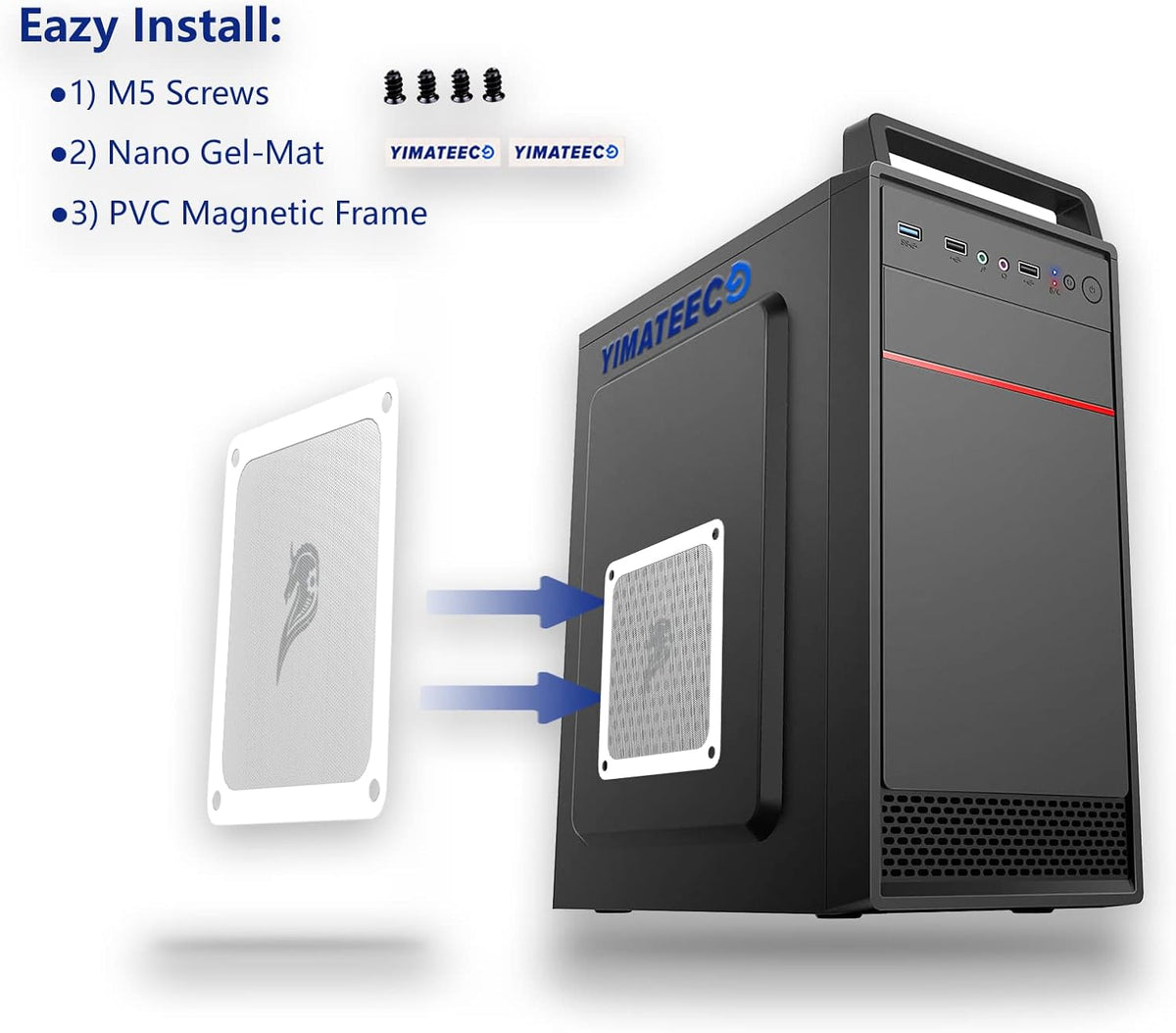 140mm Fan Filter PC Dust Filter Computer Fan Grills Dust Mesh Magnetic Frame PC Case Cover Dustproof PVC 50 Mesh(PVC, Gentleman Aesthetic, 140 * 140mm, 5pcs, White)