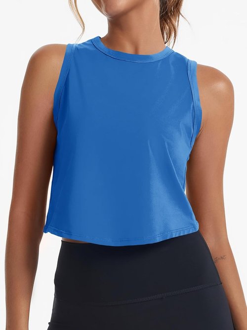 Fisoew Women's Workout Cropped Tank Top - Racerback Sleeveless Yoga Shirt | Comfortable Activewear