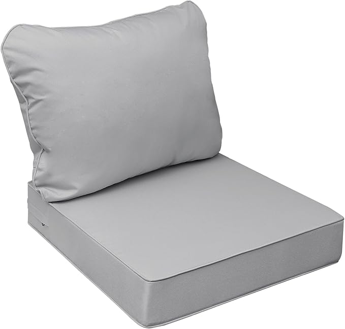 AAAAAcessories Outdoor Seat Cushions for Chairs, Fade-Resistant, Waterproof Patio Furniture Replacement Cushions, 22" x 24" x 5" + 22" x 19", Gray