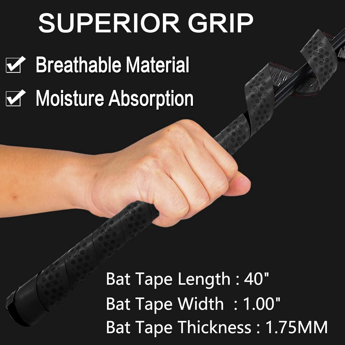 VEASAERS Bat Grip Tape - Soft Comfortable Adhesive for Baseball & Softball | 2/4 Pack, 40 Inch, 1.75mm