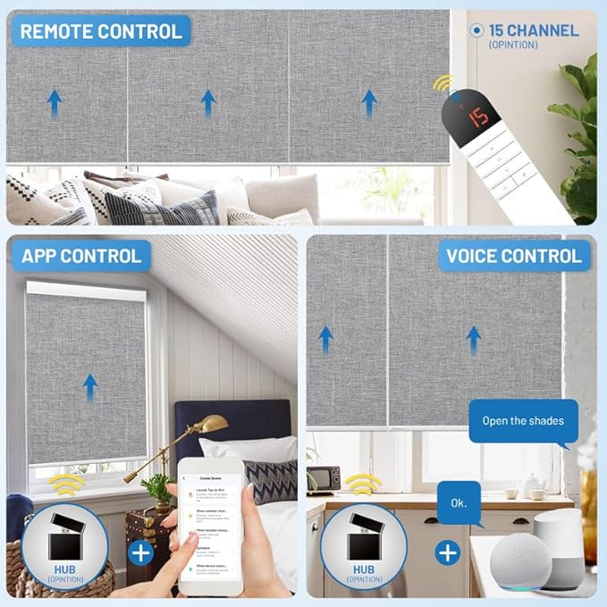 Motorized Blinds with Remote, Cordless Smart Blinds with Valance Cover