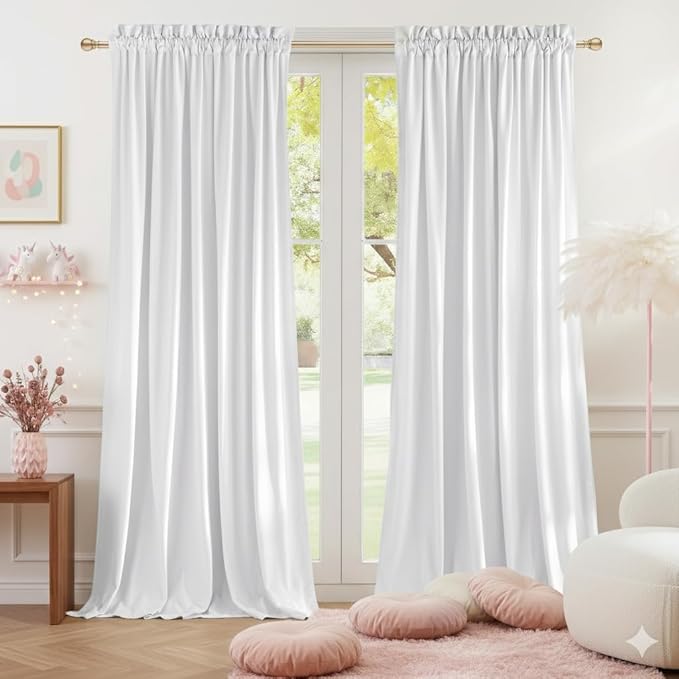 NICETOWN White Velvet Curtains 84 inches