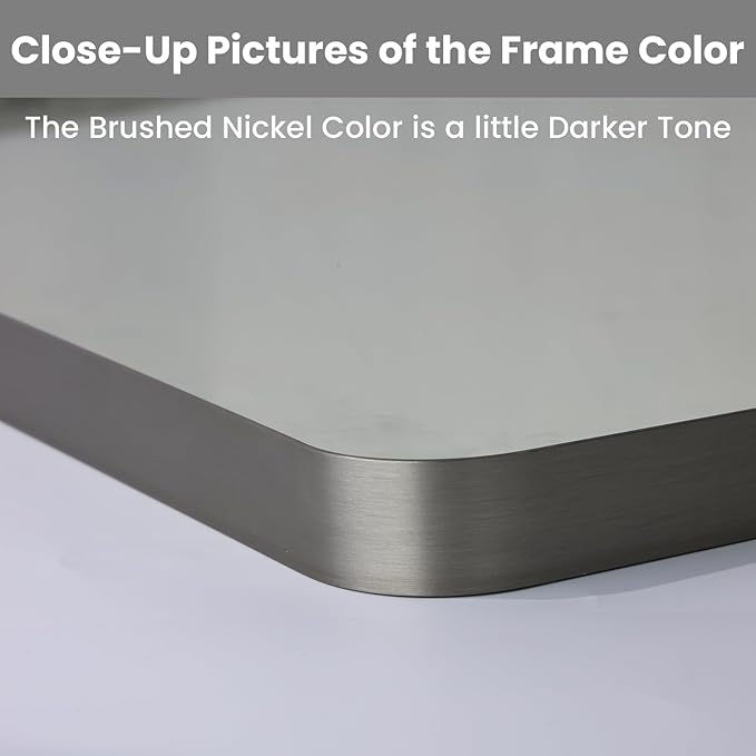 LOAAO 24X30 Inch Brushed Nickel Bathroom Mirror, Rounded Rectangle Silver Metal Frame Mirror, Brushed Nickel, Anti-Rust, Shatter Proof, Hangs Horizontally or Vertically