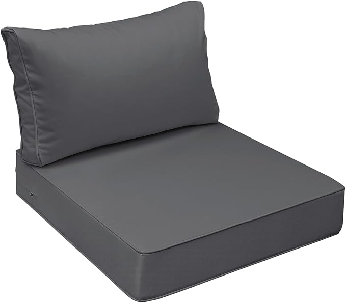 AAAAAcessories Outdoor Seat Cushions for Chairs, Fade-Resistant, Waterproof Patio Furniture Replacement Cushions, 24" x 24" x 5" + 24" x 13.5", Dark Gray