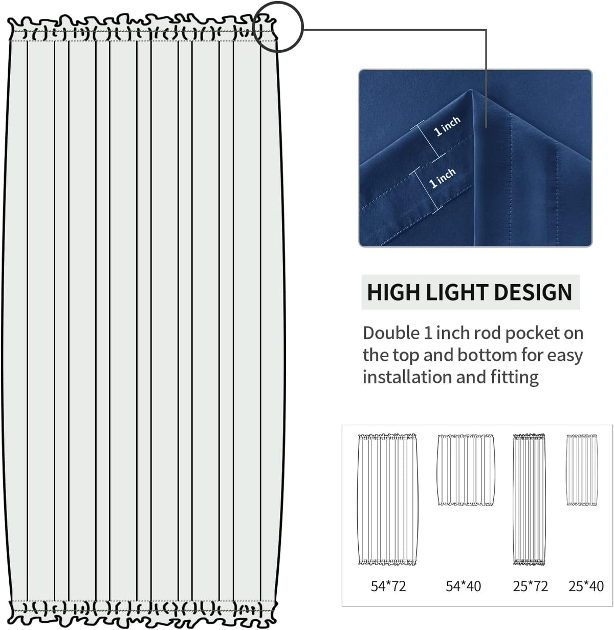 DWCN French Door Curtains – Rod Pocket Thermal Blackout Curtain for Doors with Glass Window, Kitchen and Patio Doors for Privacy, 23 X 72 Inches Long, 1 Curtain Panel with Tieback, Classic Blue