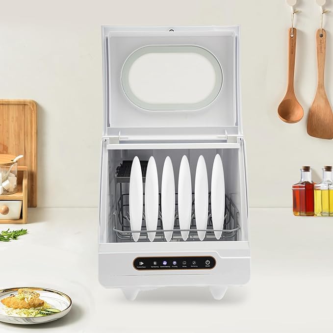Portable Countertop Dishwasher, 1200W 110V Compact Dishes Cleaner with 360° Dual Spray& 5 Programs(Quick Wash/Strong Wash/Fruit & Veg Wash/Air Dry), Mini Dish Washer for Home, Dorm, RV & Apartment