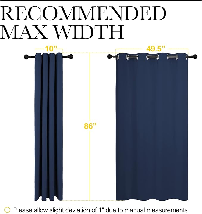NICETOWN Navy Blackout Curtains 86" Long