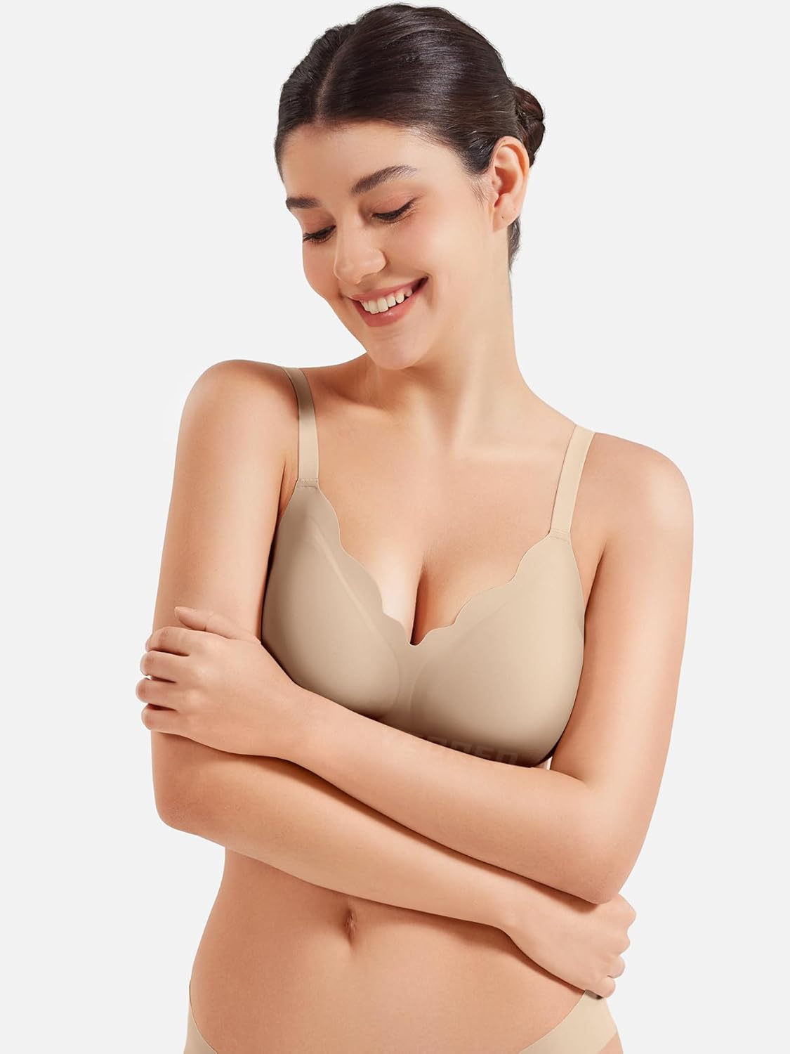 YEOREO Wireless Push-Up Bra - Full Coverage, Seamless Comfort, Scalloped Design | Women's Bralette