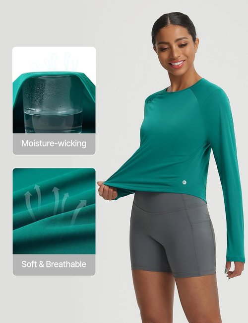 Baleaf Women's Long Sleeve UPF 50+ Sun Shirt - Lightweight UV Workout Top for Hiking & Fitness