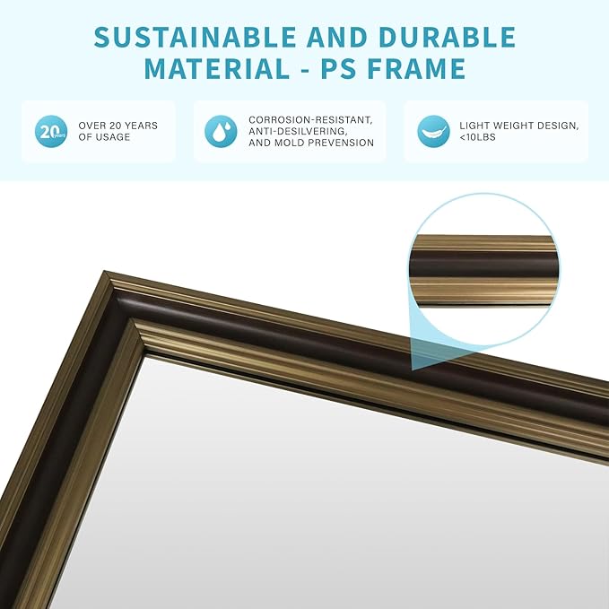 Retro Copper Effect Framed Wall Mirror, 20x30 Rectangle Mirror,