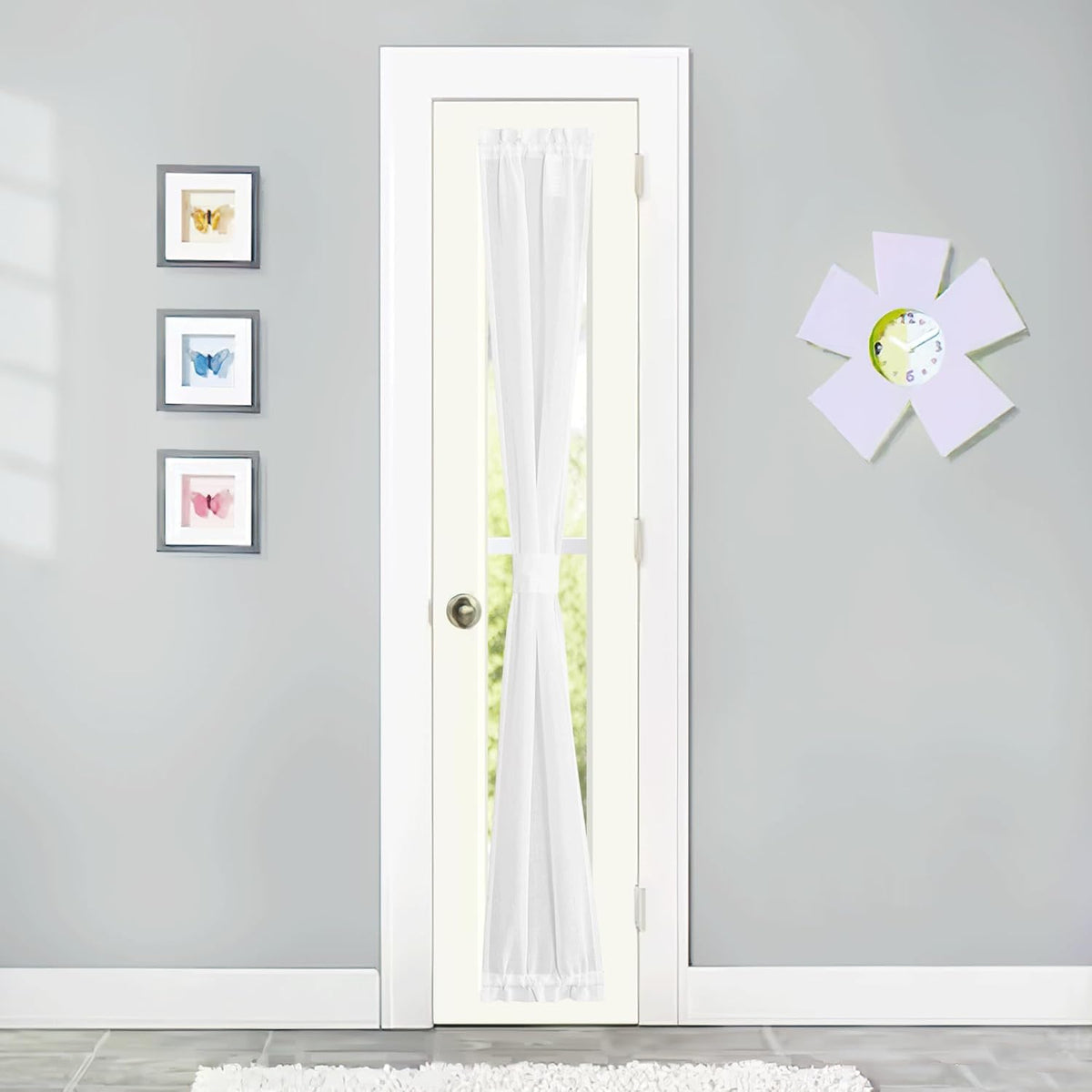 NICETOWN Faux Linen French Door Curtain for Window Sidlight Curtains 72 Inches Long Rod Pocket Kitchen DoorLight-Filtering Privacy Window Decor with Tieback, 12 inch Wide, 1 Panel, White
