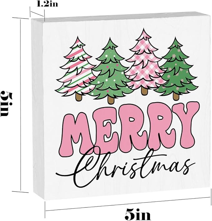 Pink Merry Christmas Decorations for Home Christmas Decor for Living room Merry Xmas Decorations for Office Table 5 x 5 Inches