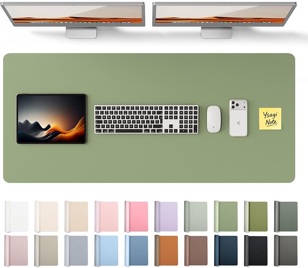 YSAGi Leather Desk Protector, Office Mat, Large Mouse Mat, Non-Slip PU Leather Blotter, Laptop Pad, Waterproof Writing Pad for Office and Home (Bamboo Green, 47" x 17")