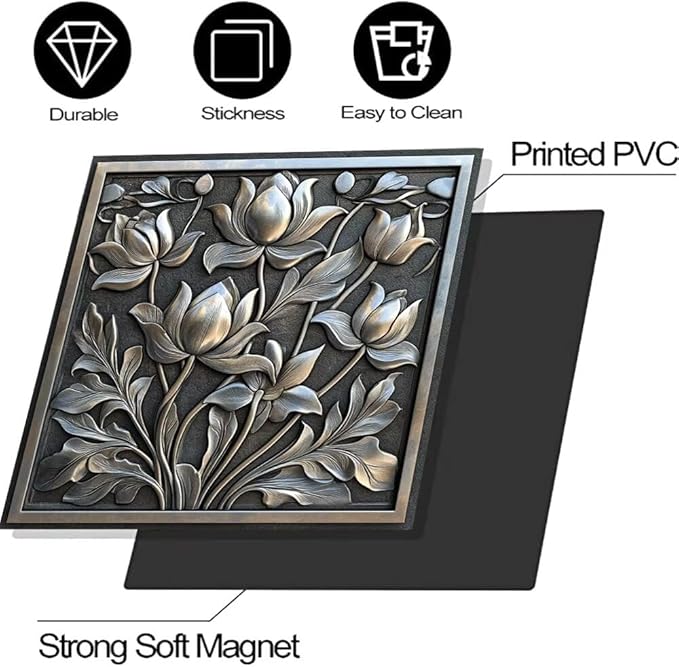 Dishwasher Magnet Cover Stainless Steel Look Flower Dishwasher Front Panel Decorative, Magnetic Appliance Cover Kitchen Decor Home Refrigerator Magnets Sticker 23" W x 17" H