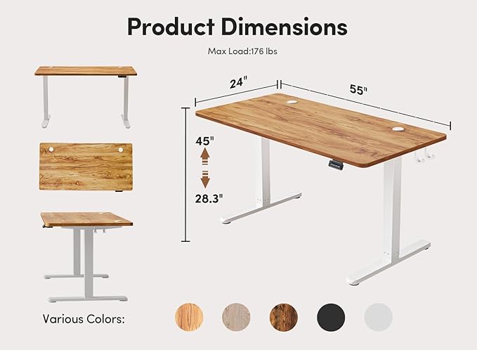 FEZIBO Standing Desk, 55 × 24 Inches Electric Height Adjustable, Sit and Stand Up, Computer Office Desk with Splice Board, Light Rustic