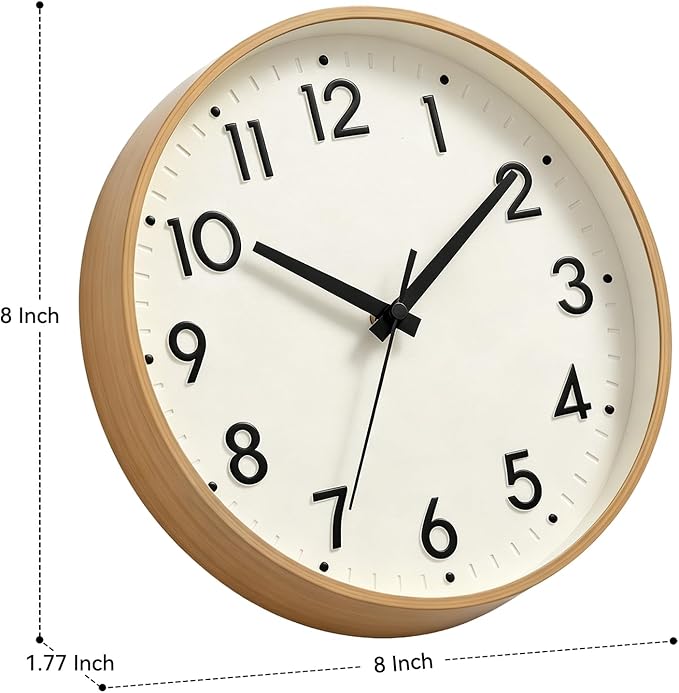 Mosewa Wall Clock 8 Inch, Battery Operated Silent Non-Ticking Modern Analog