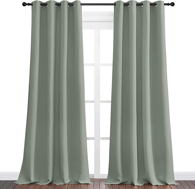 NICETOWN Greyish Green Blackout Curtains 96" Long