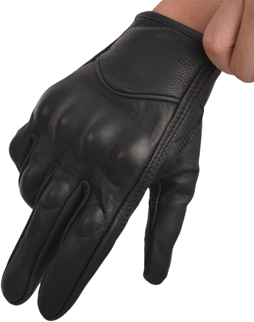 Skiennix Men's Goatskin Leather Gloves - Touchscreen & Windproof for Urban Riding | Full Finger Design