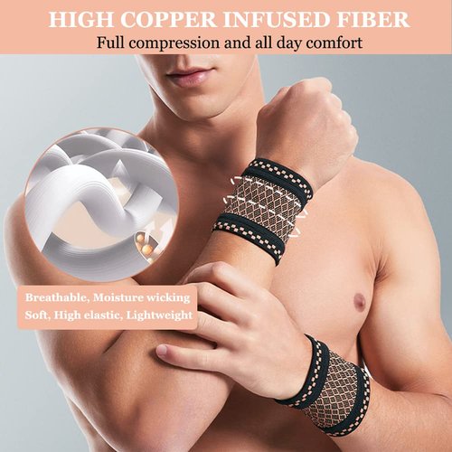 Copper Compression Wrist Brace - Pain Relief Support Sleeve for Tendonitis & Carpal Tunnel | 2 Pcs, Large