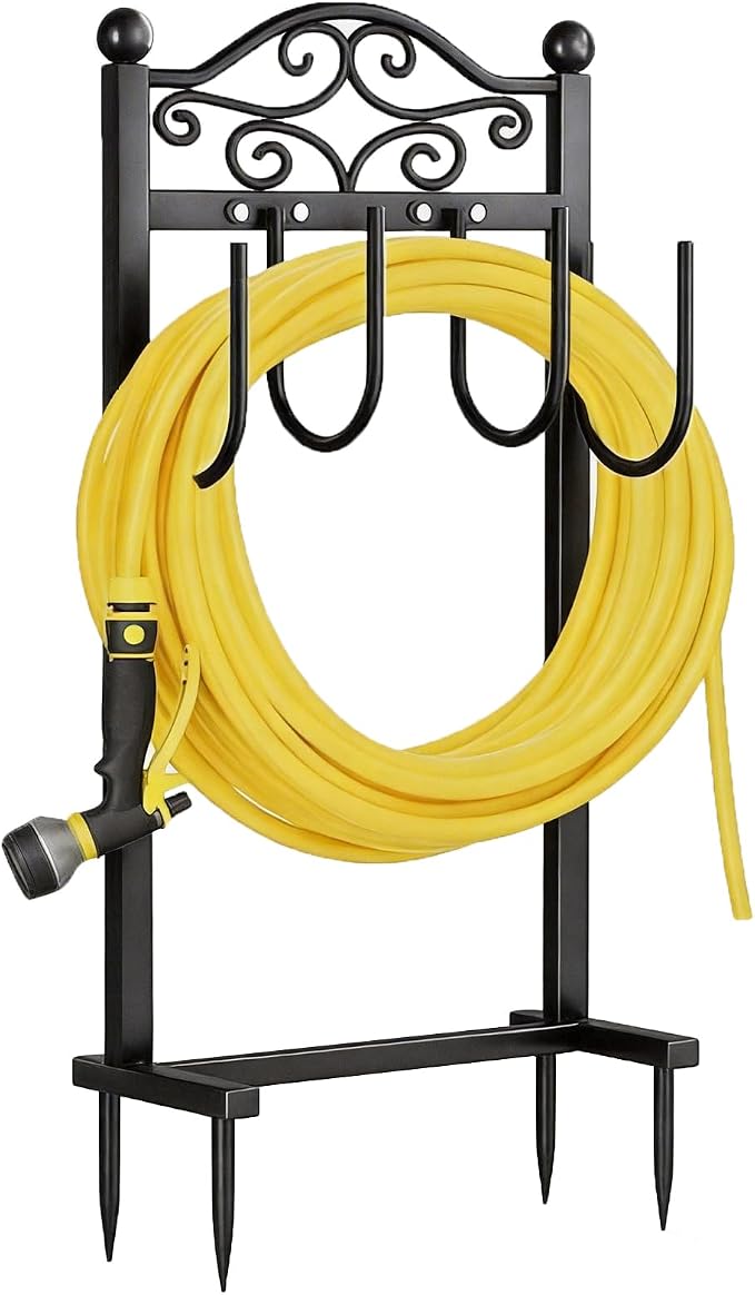 Garden Hose Holder, Heavy-Duty Garden Hose Stand for 100FT Hoses, Freestanding Water Hose Holder for Yard & Garden, Black