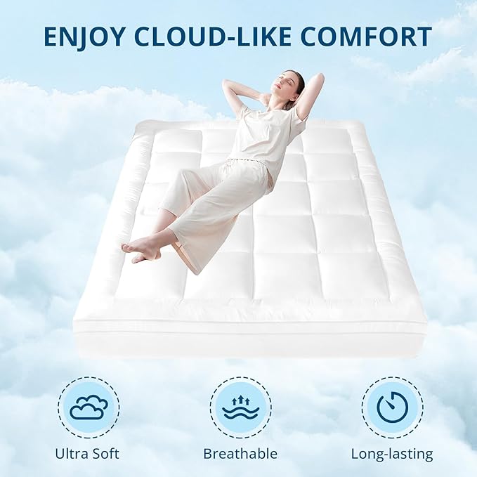 YUGYVOB Queen Mattress Topper Extra Thick, Cooling, and Breathable Mattress Pad 8-21" Deep Pocket Soft Down Alternative Fill
