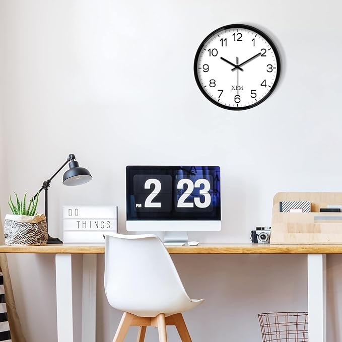 XFM Wall Clock 12 Inch Modern Small Wall Clocks Battery Operated Silent Non