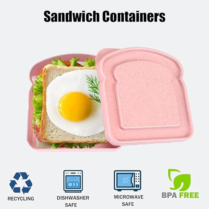 NADUSEP Sandwich Containers, Sandwich Containers for Lunch Boxes Plastic Toast Shape Food Storage Sandwich Box with Lid, BPA Free and Reusable, Microwave & Dishwasher Safe, for Family or Adults