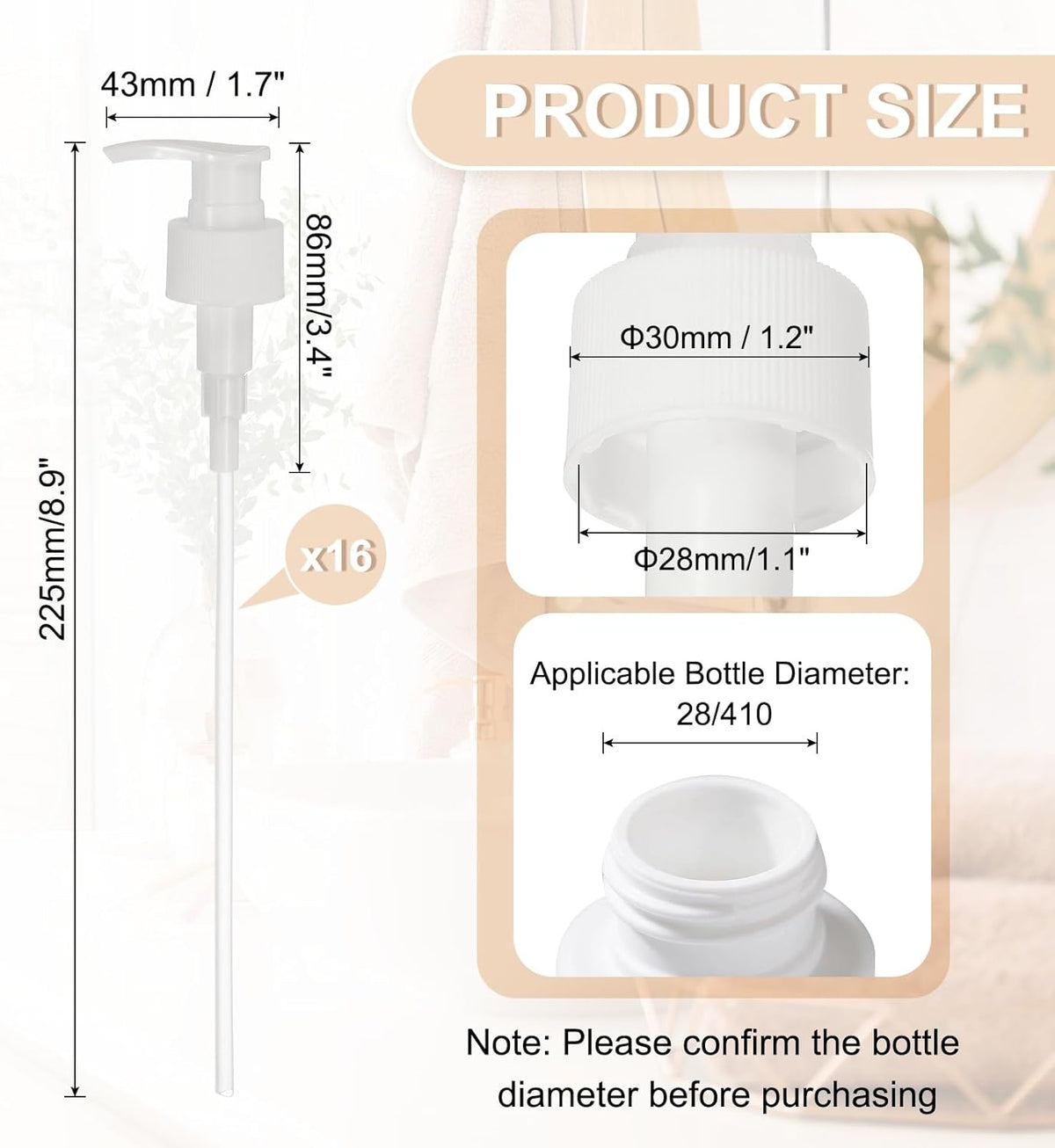 uxcell 16 Pcs Soap Dispenser Pump Heads Soap Dispensers Top Pumps Replacement Switch Pumphead for Standard 24/420 Neck Size Lotion Shampoo Bottle, White