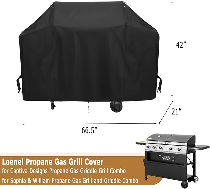 BBQ Grill Cover for Captiva Designs Propane Gas Griddle Grill Combo, Waterproof Outdoor Propane Grills Covers for Grill and Griddle Combo - 67" L x 21" W x 42" H