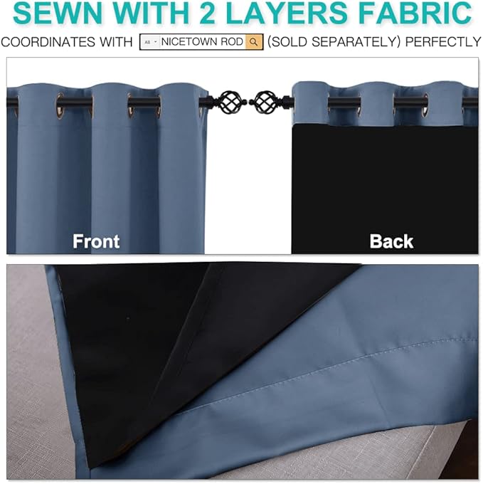 NICETOWN 100% Blackout Curtains 95 inches Long, Pair of Energy Smart & Noise