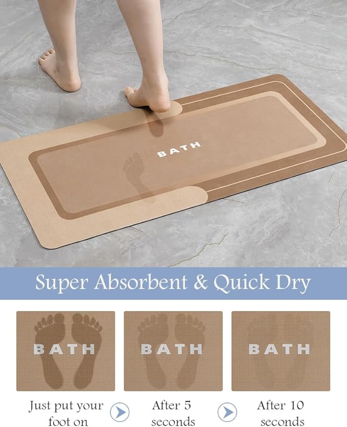 MontVoo Non Slip Bath Mat - Super Absorbent, Stain Resistant, Quick Dry - 17"x50" Brown
