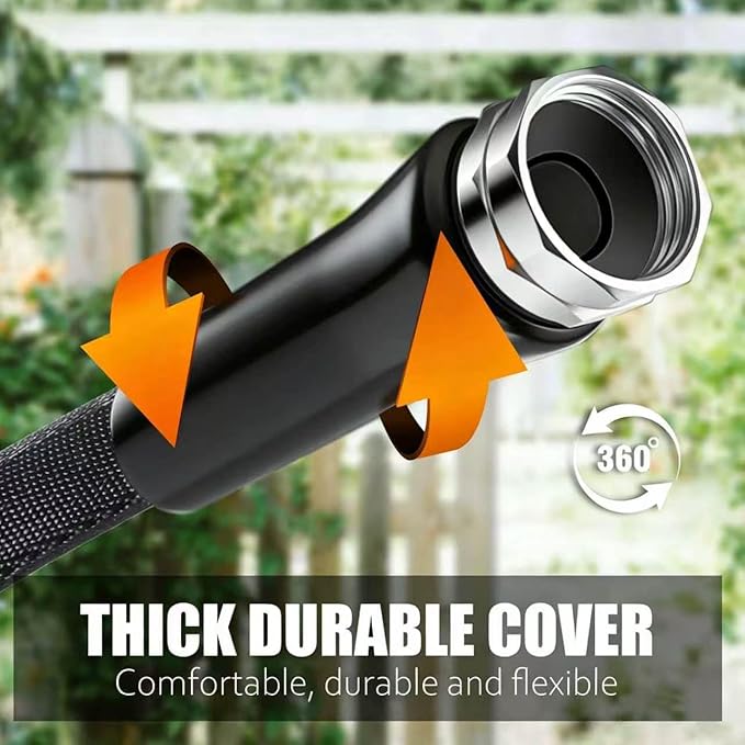 Non-Expandable Garden Hose 75feet, with 10 Function Hose Nozzle, Tough & Flexible, Lightweight, Crush Resistant Fittings, Kink & Tangle Free, Rust Proof