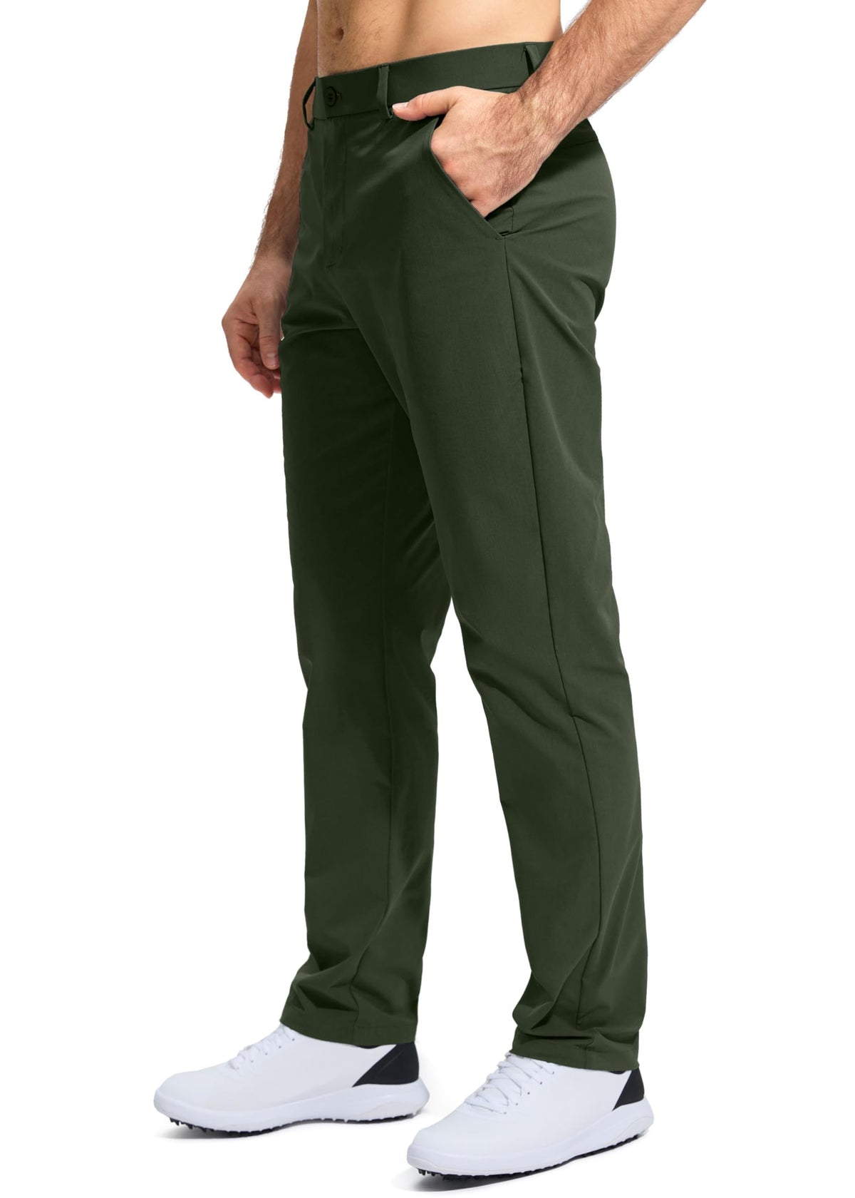 Pudolla Men's Golf Pants Mens Dress Slacks Pants Stretch Work Comfy Pants 34 Quick Dry Casual Trousers with Pockets(Army Green 36Wx34L)