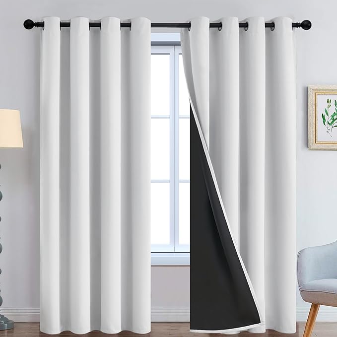 Yakamok 100% Blackout Curtains 84 Inches Long, 2 Thick Layers Heat and Full