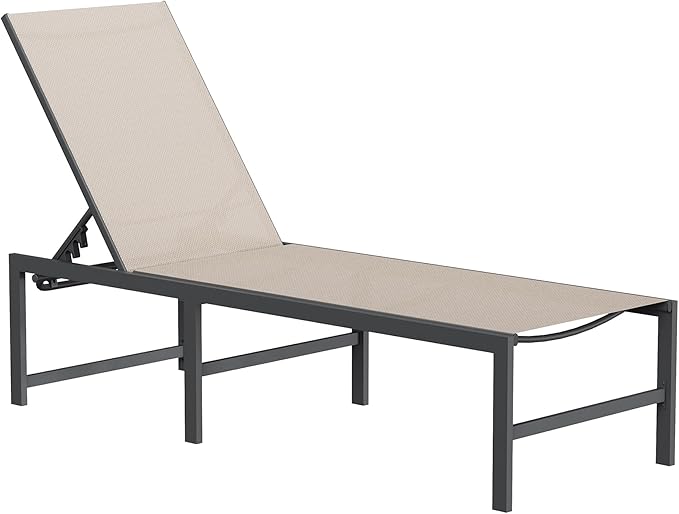 UDPATIO Chaise Lounge Chair Patio Pool Lounge Chair Outdoor with 5 Position Adjustable Backrest Poolside Sunloungers Lay Flat Sunbathing Chaise with Backrest for Patio, Beach, Yard, Pool(Brown)