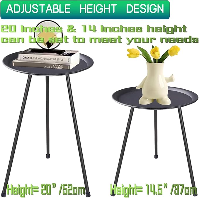 Metal Side Table,12" Diameter 20'' Height Small Round Weather Resistant Black Metal Outdoor Side Table for Patio Balcony Yard Porch Garden, Bedside Table Plant Stand for Indoor Outdoor Use