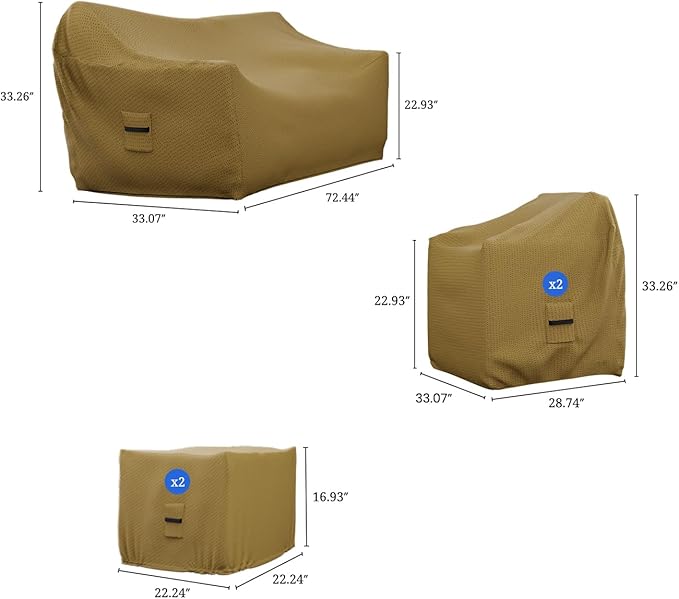 Covers & All Patio Furniture Cover Set, 5 Piece Outdoor Furniture Covers, Water-Repellent UV & Weather Resistant Covers for Sofa, Chairs & Ottomans with Elastic & Padded Handles