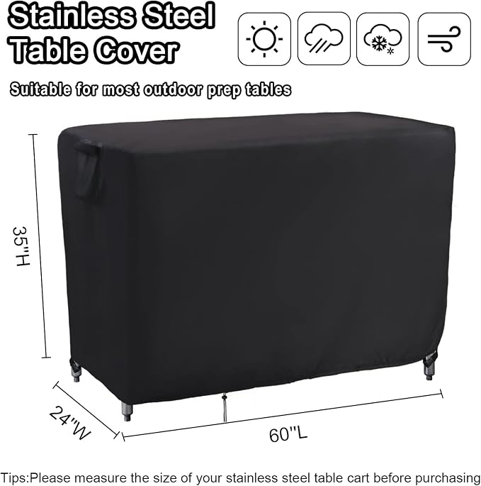 Kingling Outdoor Prep Table Covers, Waterproof Stainless Steel Table Cover Metal Table Cover Protection for Patio Kitchen Prep/Work Tables - 60''L x 24''W x 35''H