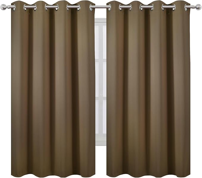 LEMOMO Brown Blackout Curtains 52 x 63 Inch Length/Set of 2 Curtain