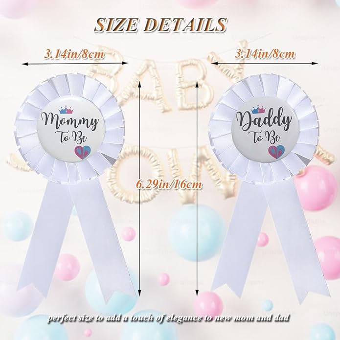 Mommy & Daddy To Be Tinplate Badge Pins, 2Pcs Perfect Baby Shower/Gender Reveal Button Pins for New Parents