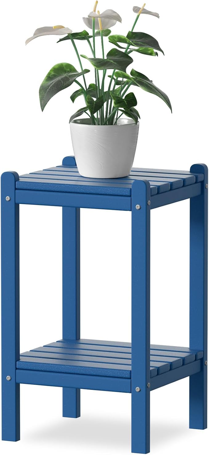 Outdoor Side Table, 26-Inch Tall Patio Side Table, All-Weather HDPE Adirondack Outdoor End Table for Patio Porch Deck Balcony Pool, Navy Blue