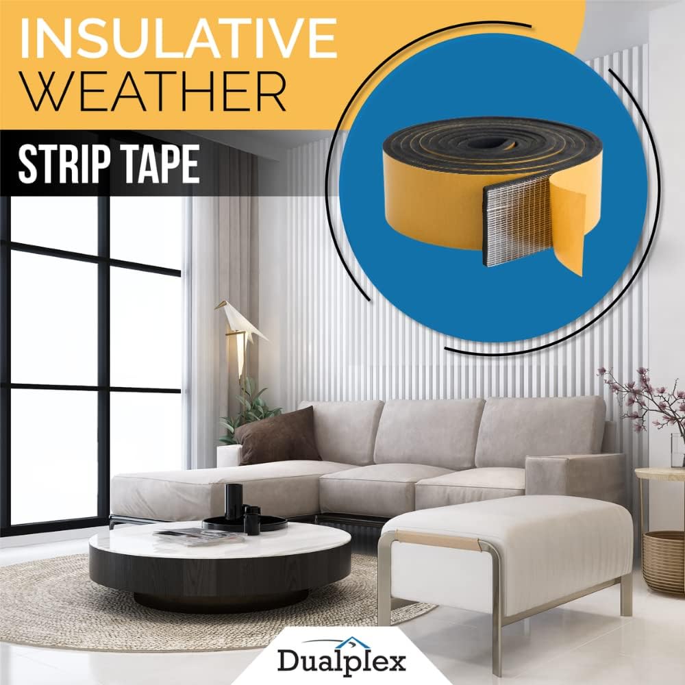 High Density Foam Weather Stripping Door Seal Strip Insulation Tape Roll for Insulating Door Frame, Window, Air Conditioner | Self Adhesive Sealing Weatherstrip (2 in x 1/8 in x 10 Ft, Black)