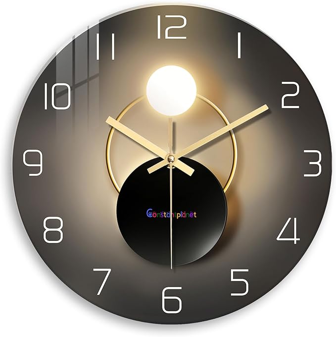 Large Wall Clocks Battery Operated 16 Inch Round Glass Analog Wall Clock Silent