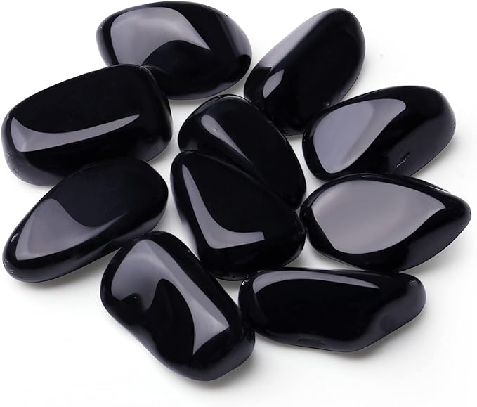 QINJIEJIE Black Obsidian Crystals Polished Stones Bulk 0.6-1" Natural Stone Tumbled Reiki Healing Crystal for Succulents Plants Vase Filler Decoration Bulk 0.45 LBS
