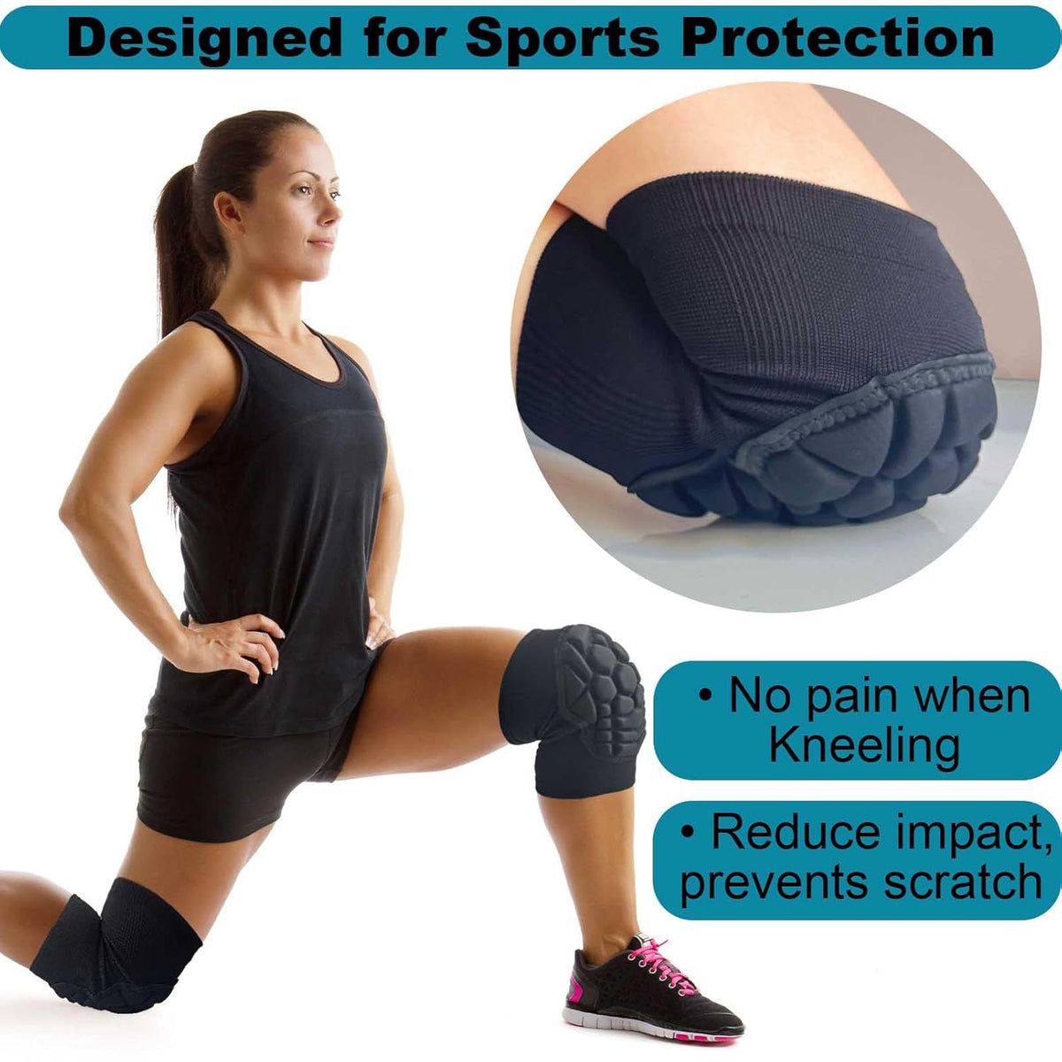 Skiennix Knee Pads - Soft Elastic Compression Sleeves for Skating, Soccer, Yoga | Breathable Black, Large