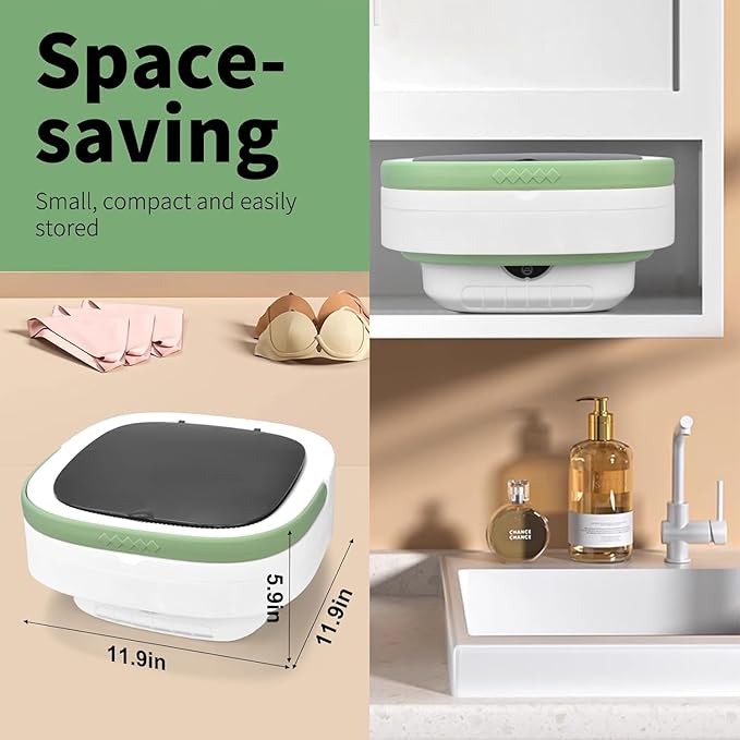 Portable Washing Machine, 16L Upgraded with Spin Basket Laundry Machine, 3 Modes Deep Cleaning, Upgraded Small Collapsible Laundry for Hotel, Apartment, Home and Travel - Green