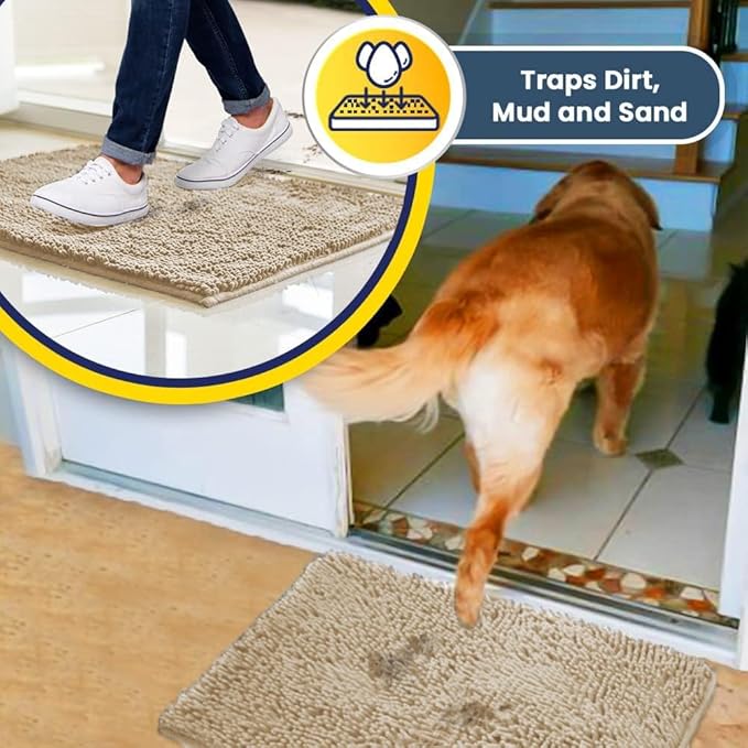 Muddy Mat® | Super Water Absorbent Door Mat Indoor, Microfiber Quick Dry Chenille Entryway Rug, Slip Resistant Front Door Mat, Indoor Mats for Entryway, Machine Washable Pet Rug, Beige XXXL 72"X48"