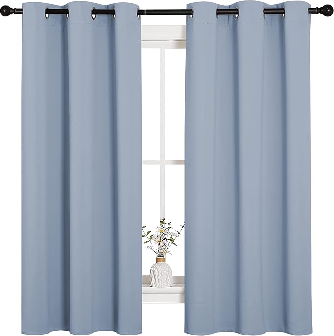 NICETOWN Vintage Blue Blackout Curtains 45 inches Length