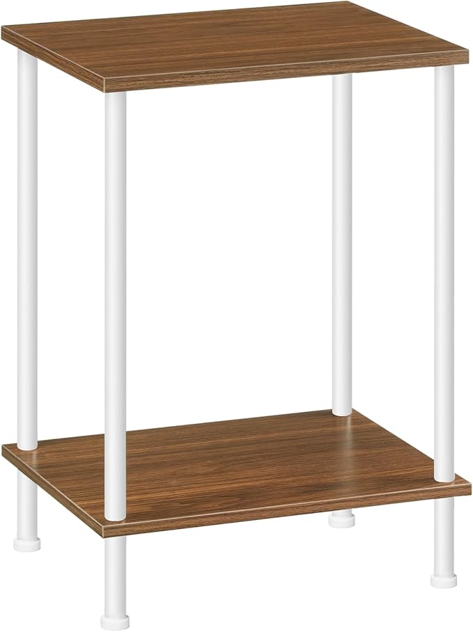 HOOBRO End Tables, Small Side Table, Nightstand with 2-Layer Storage Shelves, Sofa Table for Small Spaces, Living Room, Bedroom, Stable Frame, Easy Assembly, Walnut and White WH09BZ01