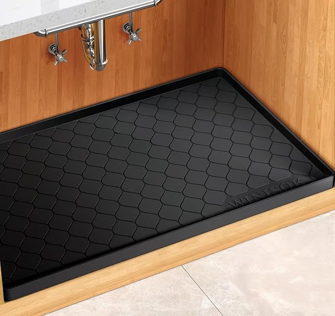 Silicone Under Sink Mat 28" x 19", kitchen Essentials and Gadgets, Shelf liner and Cabinet Protector, Home Organizers and Storage, Waterproof Bathroom Tray